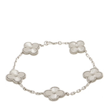 VAN CLEEF & ARPELS 18K White Gold 5 Motifs Guilloche Vintage Alhambra Bracelet