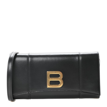BALENCIAGA Smooth Calfskin Hourglass Continental Wallet On Strap Black