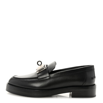 HERMES Calfskin Womens Hot Loafer 36.5 Black