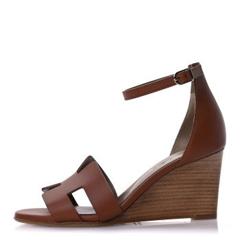 HERMES Calfskin Legend Wedge Sandals 36.5 Gold