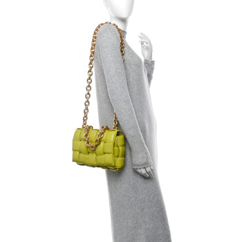 BOTTEGA VENETA Lambskin Maxi Intreccio Padded Chain Cassette Crossbody Bag Kiwi