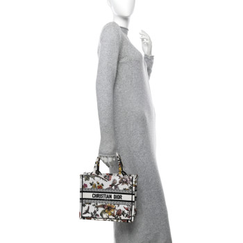 CHRISTIAN DIOR Canvas Embroidered Small Jardin Botanique Book Tote Multicolor