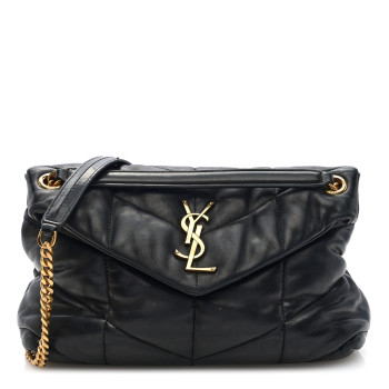 SAINT LAURENT Lambskin Quilted Small Loulou Puffer Monogram Chain Satchel Black