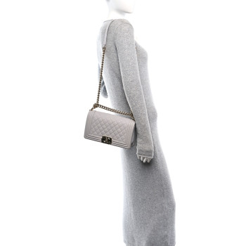 CHANEL Caviar Quilted Medium Boy Flap Light Grey