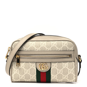 GUCCI GG Supreme Monogram Textured Dollar Calfskin Mini Ophidia Shoulder Bag Beige Mystic White Oatmeal