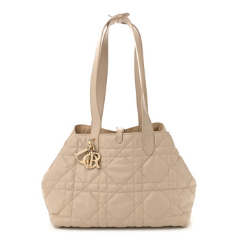 CHRISTIAN DIOR Calfskin Macrocannage Medium Toujours Powder Beige