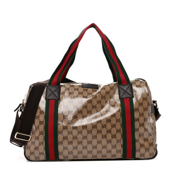 GUCCI Crystal Monogram Web Large Carry On Duffle Bag Brown