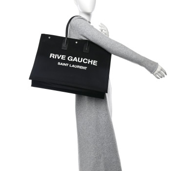 SAINT LAURENT Linen Calfskin Rive Gauche Tote Black