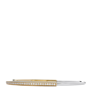 TIFFANY 18K Yellow White Gold Diamond Narrow Tiffany Lock Half Pave Bangle Bracelet