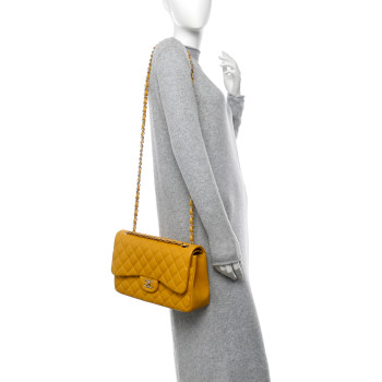 CHANEL Lambskin Quilted Jumbo Double Flap Yellow