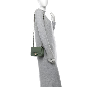 CHANEL Lambskin Quilted Mini Square Flap Green
