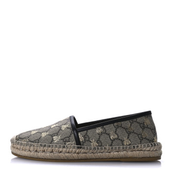 GUCCI GG Supreme Monogram Bees Espadrille Flats 37.5 Beige Ebony Oro Black