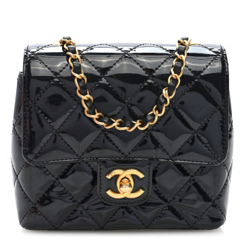 CHANEL Patent Calfskin Quilted Mini Square Flap Black