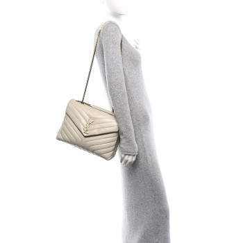 SAINT LAURENT Calfskin Y Quilted Monogram Medium Loulou Chain Satchel Crema Soft