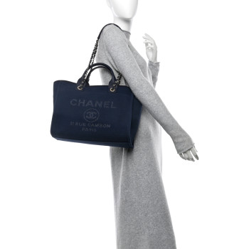 CHANEL Mixed Fibers Small Deauville Tote Navy