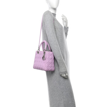 CHRISTIAN DIOR Lambskin Cannage Medium Lady Dior Purple