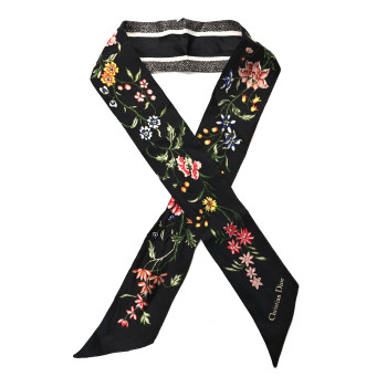 CHRISTIAN DIOR Silk Twill D-Floral Mitzah Scarf Black