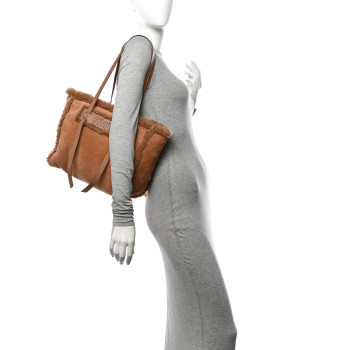 MIU MIU Shearling Suede Shopping Tote Caramel