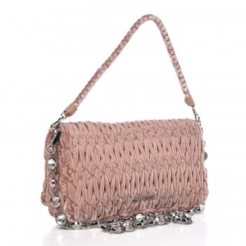 MIU MIU Velluto Matelasse Crystal Chain Shoulder Bag Cammeo