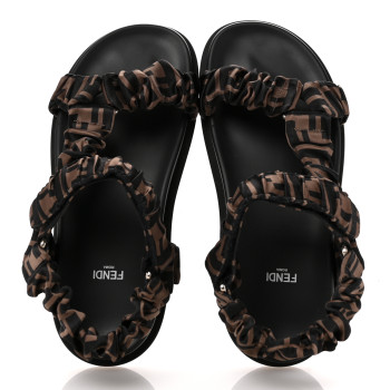 FENDI Satin FF Ruched Sandals 39.5 Tobacco Black