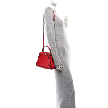 FENDI Vitello Seta Century Nappa Whipstitch Mini Peekaboo Iconic Satchel Fiamma