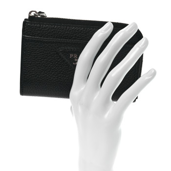 PRADA Vitello Daino Triangle Zip Around Keychain Black