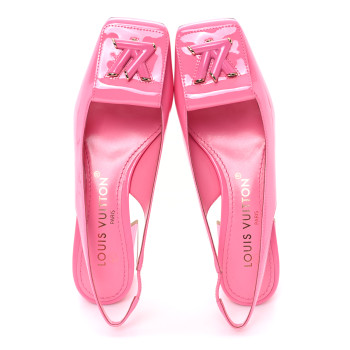 LOUIS VUITTON Patent Calfskin Shake Slingback Pumps 35 Pink