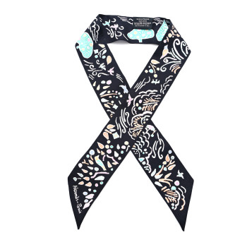HERMES Silk Isola Di Primavera Twilly Black Vert Rose