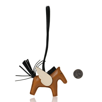HERMES Milo Lambskin Grigri Rodeo Pegase Horse Bag Charm PM Sesame Black Nata