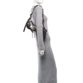 BALENCIAGA Metallic Agneau Arena Le Cagole Shoulder Bag XS Silver