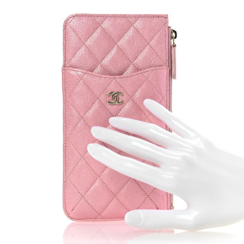 CHANEL Iridescent Caviar Quilted Classic iPhone Pouch  Rose Pink