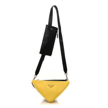 PRADA Vitello Saffiano Cuir Double Triangle Shoulder Bag Black Sole