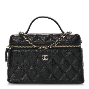 CHANEL Caviar Quilted Top Handle Slim Vanity With Chain Black