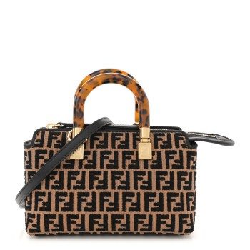 FENDI Raffia Chenille Vitello King Plexiglass Micro FF Mini By The Way Top Handle Boston Bag Naturale Black