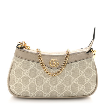 GUCCI GG Supreme Monogram Textured Dollar Calfskin Web Small Ophidia GG Handbag Beige Mystic White Oatmeal