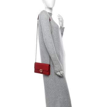 GUCCI Dollar Calfskin Interlocking G Chain Wallet Red