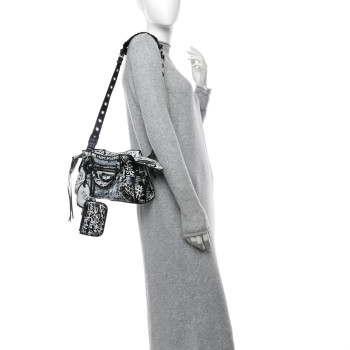 BALENCIAGA Agneau Arena Graffiti Neo Cagole Handbag XS Black White