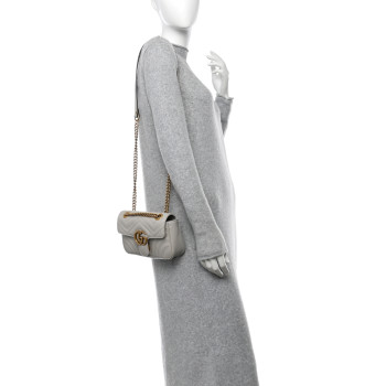 GUCCI Calfskin Matelasse Small GG Marmont Shoulder Bag Light Grey