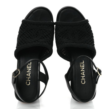 CHANEL Lambskin CC Platform Sandals 37 Black