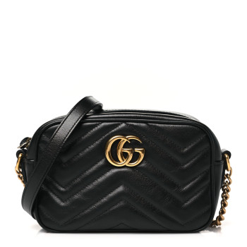GUCCI Calfskin Matelasse Small GG Marmont Chain Shoulder Bag Black