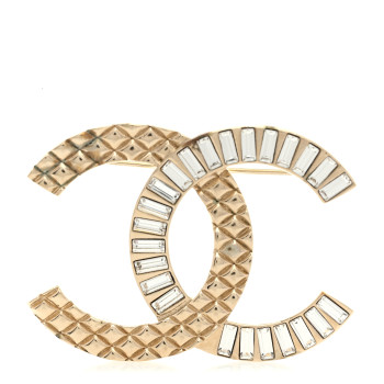 CHANEL Baguette Crystal Quilted CC Brooch Gold