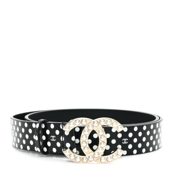CHANEL Printed Lambskin Polka Dot Pearl CC Belt 70 28 Black White