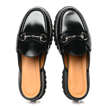 GUCCI Magnum Calfskin Womens Horsebit Platform Mules 38.5 Black