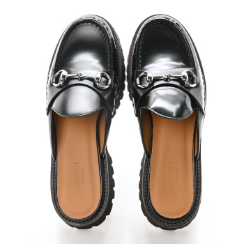 GUCCI Magnum Calfskin Womens Horsebit Platform Mules 38 Black