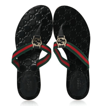 GUCCI Nylon Guccissima Web Womens Thong Sandals 40.5 Green Red Black