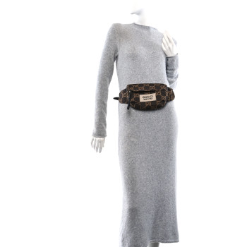 GUCCI Recycled Polyester Monogram Jumbo GG Belt Bag Ebony Beige
