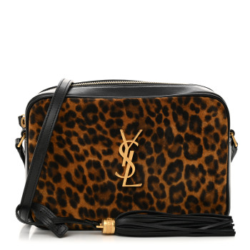 SAINT LAURENT Calfskin Leopard Print Monogram Lou Camera Bag Black