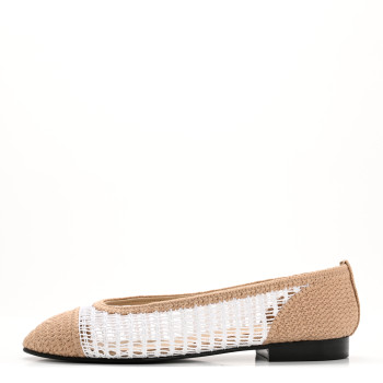 CHANEL Raffia Cap Toe Ballerina Flats 39 White Beige