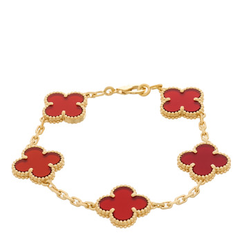 VAN CLEEF & ARPELS 18K Yellow Gold Carnelian 5 Motifs Vintage Alhambra Bracelet