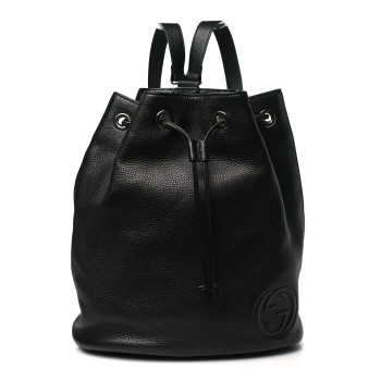 GUCCI Pebbled Calfskin Small Soho Drawstring Backpack Black